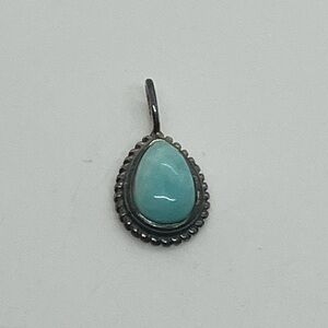 Vtg 925 Sterling Silver & Turqouise Teardrop Micro Pendant